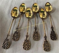 (6) Enamel Hummel-like spoons, Cuillères, 5"