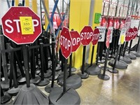 ASSORTED TRAFFIC SIGNS & STANDS - 12- STOP / 3- SP