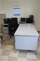 L Shaped Metal Office Desk with Chair