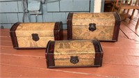 THREE WOODEN  NESTING CHESTS,  THE LARGE ONE IS