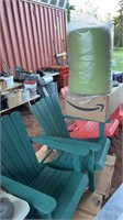 TWO WOODEN,  GREEN PAINTED ADIRONDACK CHAIRS, AND