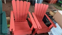 TWO WOODEN, ORANGE PAINTED, ADIRONDACK CHAIRS