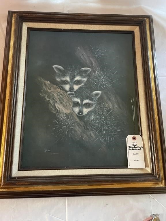 "Two Raccoons" Painted Canvas Allison C.