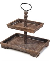 ($29) Rustic Wooden Two Tiered Tray Farmhouse -