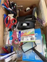 Box of office supplies and more