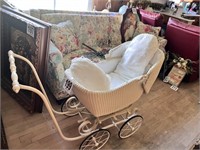 Vintage Wicker Stroller with Pillows-Excellent