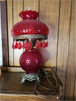 Vintage Cranberry Hobnail Glass Lamp