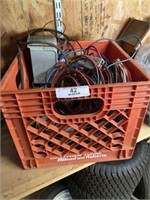 Milk Crate of Electric Wire & Misc.