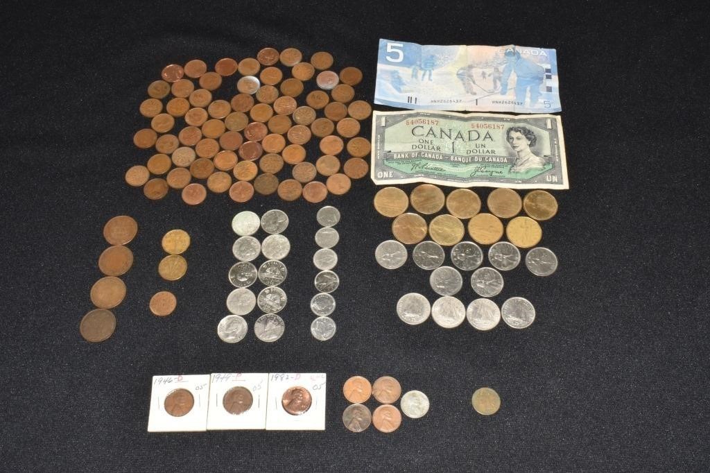 Collection of US and Canadian currency; as is