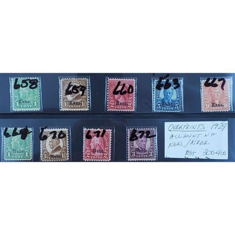 Lot Of 9 US Stamps from The Kansas/Nebraska Serie