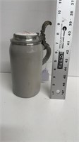 1 L stoneware stein number 68, pewter and