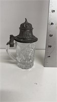 Early miniature stein shot with pewter lid.