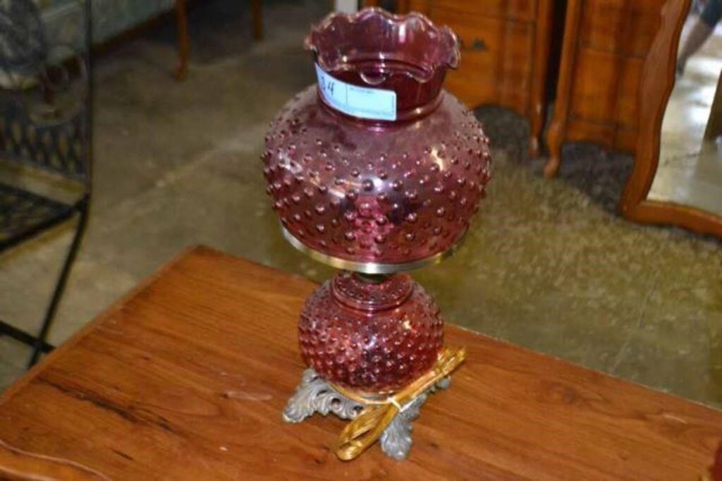Fenton Cranberry Hobnail Lamp