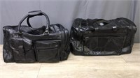 2 Large Leather Duffle Bags - Black