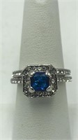 Fashion Engagement Ring Set Blue Stone Sz 7