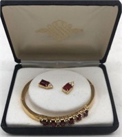 Bracelet & Earring Set W/ Red Stones