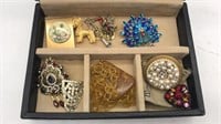 Box Of Vintage Brooches & More