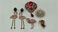 Sparkly Pin Lot Flamingos Toucan And More