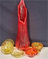 L.E. Smith Glass Moon&Star Candy Dish, Swung Vase+