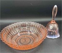 Fenton Decorative Peach Glass Bell +Serving Bowl