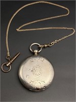 Vintage Fine silver pocket watch with watch chain