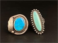 2 vintage sterling native turquoise rings