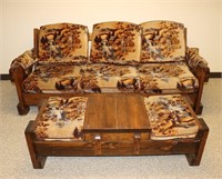 *Vtg Brown Couch w/ Coffee Table 2x6 Construction