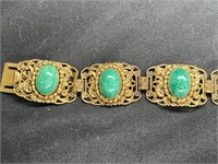 Vintage Brass & Green Agate Bracelet