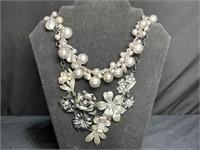 Black Floral & Silver Bubble Necklaces