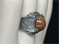 Men's Sterling Art Deco Silver Ring with Goldstone