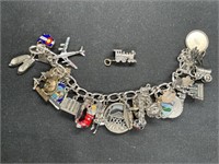 Sterling Silver Charm Bracelet with 32 Charms