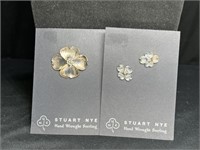 Stuart Nye Sterling Dogwood Pin & Earrings