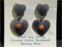 Sterling Silver & Coral Dangle Earrings