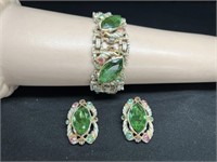 VTG Green Crystal Bracelet & Ear Rings
