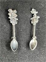 2 Sterling Silver Clover & Cupid Salt Spoons Pins
