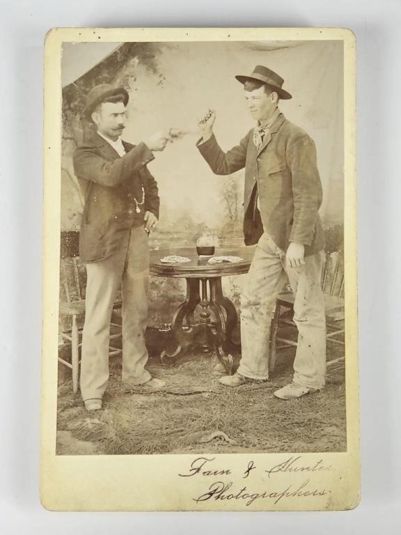 ANTIQUE CABINET CARD MEN PLAYING POKER W/ GUN