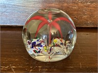 Etched Faceted Art Glass Paperweight