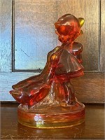 Vintage Amberina Goose and Girl Art Glass 7 1/2"