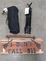 Lot - Shooting Stand, Brass Trap & Sign