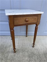 Antique Marble Top Single Drawer Side Table