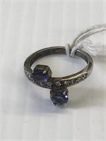 Sterling Silver Ring w/2 blue sapphires? & CZ