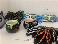 Halloween skeleton gloves, mugs, masks