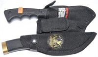 Two Fixed blade Gut Hook knives with sheaths