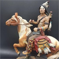 Indian & Horse Figurine Wood 12"