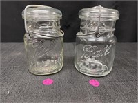 Two Ball Ideal Pint Jars w/Glass Lids