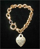 Ladies 14K Link Bracelet w/ 14 K Heart Pendant