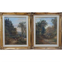 Pair of Antique Oil on Canvas Landscape Paintings