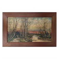 Large Artist Signed (1921) Oil On Canvas Landscap