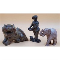 Lot Of Soapstone Sculptures Of A Foo Dog, Elephan