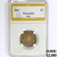 1867 Two Cent Piece PGA AU55 DDO